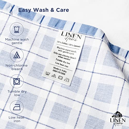 Image of Linen Home Cotton Lyocell Blend Percale Sheet Set Queen Size - 4 Piece Deep Pocket Bedding, Pre-Washed & Shrunk, Crisp Cooling Fabric, Fade-Resistant, Hotel Luxury, Wrinkle-Free - Polka Navy