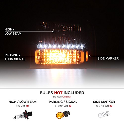 Vipmotoz Black Housing Led Strip Drl Oe-Style Headlight Headlamp Assembly For 2005-2007 Ford F250 F350 Superduty Pickup Truck, Driver& Passenger Side #TOP2