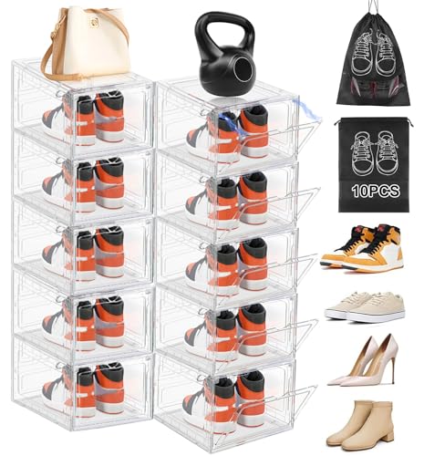 La Mejor Recopilación de Caja zapatera de plastico que puedes comprar esta semana. 41 10PCS Organizadores de Zapatos, Caja de Zapatos de Plástico Apilable, Organizador Caja de Zapatos Multifuncional,Con bolsa antipolvo para 10pcs, Adecuado para guardarropa, sala...