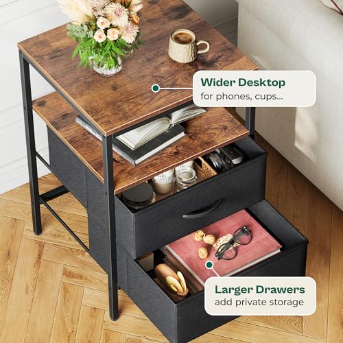 Image of Huuger Night Stand with Charger Station, 27.7 Inch Tall Nightstand