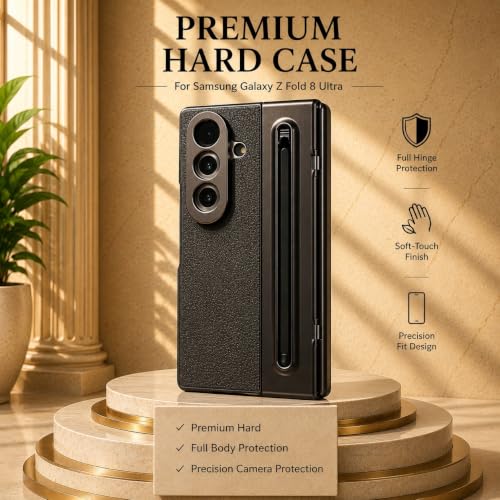 Image of amazon basics Premium Genuine Leather Case for Samsung Galaxy Z Fold 8 Ultra - Slim Fit Luxury Business Cover with Built-in S Pen Slot & Magnetic Hinge Protection - Midnight Black