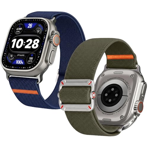 Image of Fullmosa 2-Pack Nylon Strap for Apple Watch 49(Ultra3 /2 /1) 46 45 44 42mm | Adjustable Breathable Stretch Sport Bands for iWatch SE3 /2 /1 Series 11 /10 /9 /8 /7 /6 /5 /4 /3 /2 /1, Suitable for Men Women