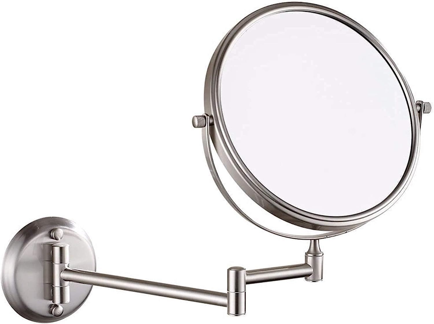 Clearlin Wall-mounted Makeup Mirror, 8 inch Brass Round Double Sided Magnifying Shaving Mirror, 360° Swivel Vanity Mirror(Nickel,10X)