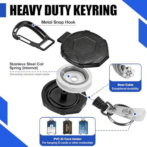KENPOJO 2 Stück Schlüsselanhänger Ausziehbar mit Kartenhülle & Ausweishalter, Einziehbarer Schlüsselanhänger mit 80 cm Einziehbares Stahlseil, Schlüsselband Ausziehbar für ID Card Zugangskarten