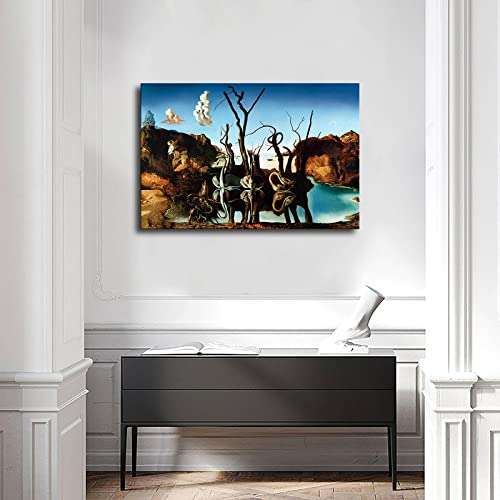 Salvador Dali Swans Reflecting Elephants Poster Canvas Painting Print Wall Art Modern Classroom Kitchen (08X12Inch-Framed) #TOP1
