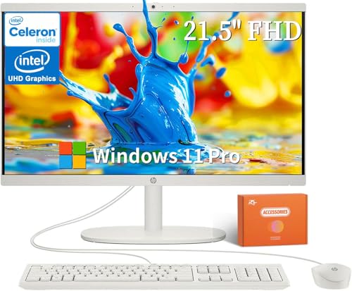 HP 2025 オールインワン デスクトップコンピュータ インテル Celeron J4025 プロセッサー 21.5インチ FHD ディスプレイ 16GB RAM 512GB SSD Wi-Fi 6 ウェブカメラ 有線キーボード & マウス Window