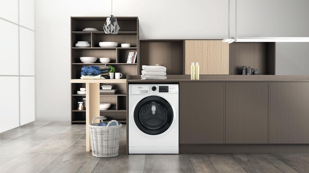 Hotpoint - NDB8635KFR Lave-linge Séchant Posable - Capacité 8 kg - Chargement Frontal, 1351 tr/min, Moteur Inverter, Vapeur Anti-odeur - H 85 x L 59.5 x P 54 cm - Classe Énergétique D - Blanc