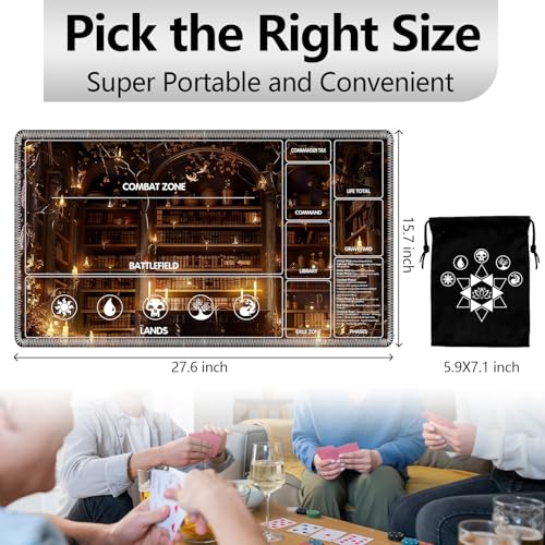 Image of for MTG Playmat with Card Storage Bag,Non-Slip Rubber Base & Smooth Surface 27.6x15.7in,Beginner-Friendly Magic Mat for Commander Deck,Library Bookshelf