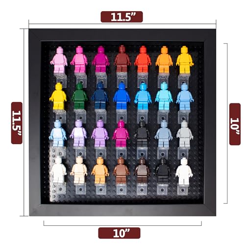 Poster Palooza Figurine Display Case 10x10 Black Shadow Box for Miniature Figures 10x10 Black Wood Shadow Box with Black Base to Display Up to 28 Block Figures