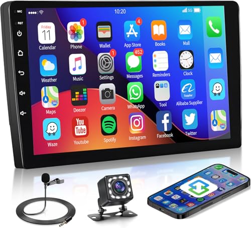 Double Din Car Stereo FM/AM/SUB Android (1+16G) GPS Car Audio 10.1 Touch Screen Car Radio with Bluetooth Indash Head Unit Support WiFi/Mirror Link/Backup Camera/DVR/USB/SWC Car Multimedia Player