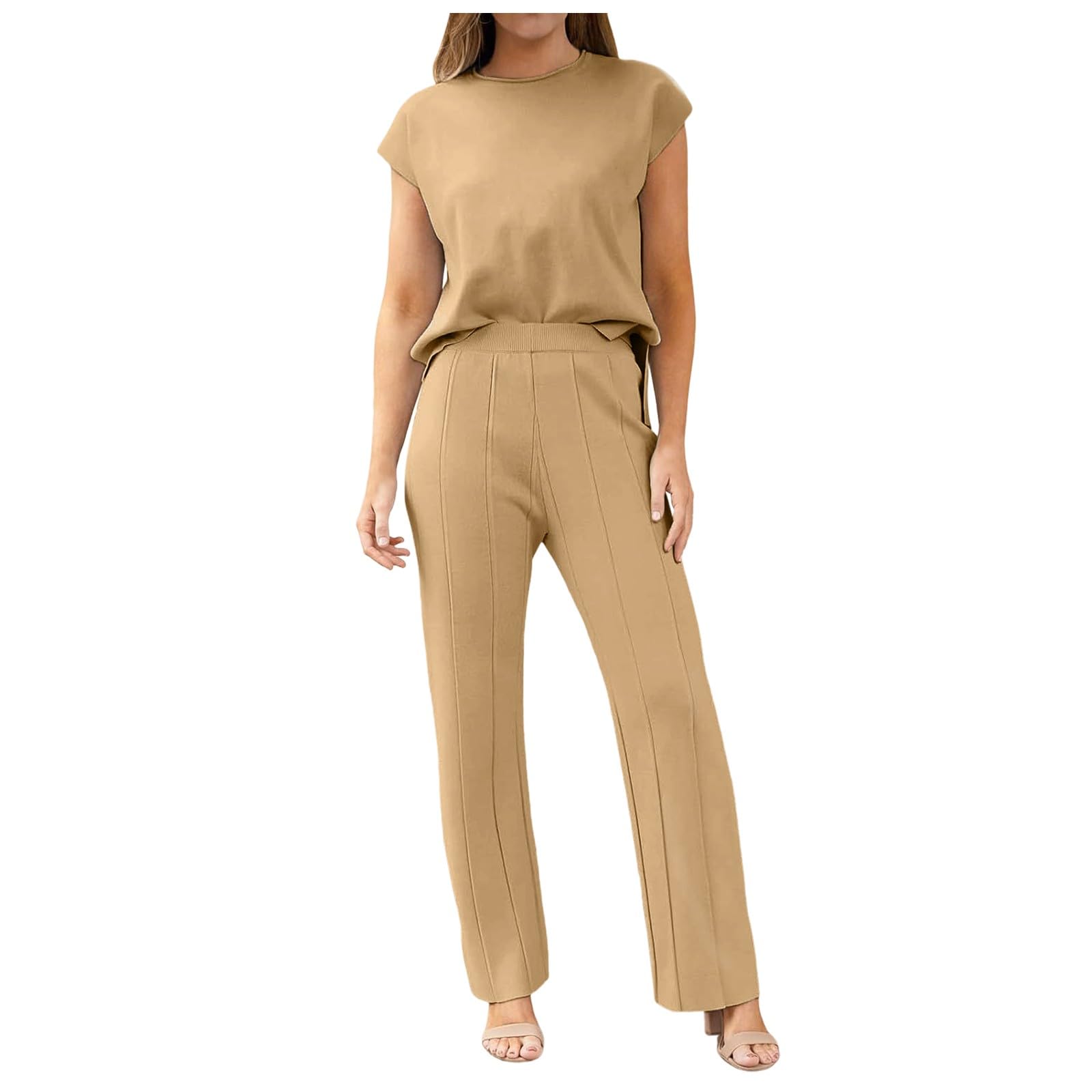 Ensemble Femme Pantalon Et Haut Mariage Printemps Décontracté Combinaison Tailleur Respirant Ensembles Survetement Loungewear pour en Tricot Doux Tenue Deux Pièces Confortable Pull Large Intérieur