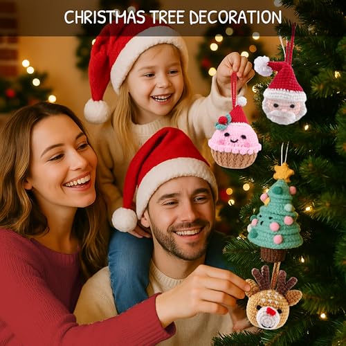 Image of HOUSE CREATIVITY Crochet Kit for Beginners - Make a Christmas Tree & Cupcake, Amigurumi Crochet Starter Kit with Video Tutorial, Yarn & Hook, DIY Holiday Ornament & Cute Desk Decor Gift