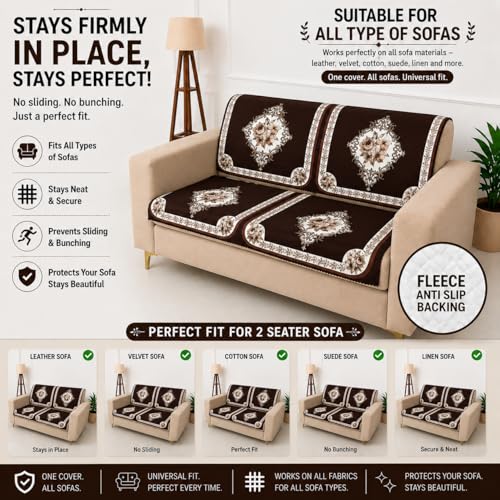 Image of Homerz Premium 'Luxe Series' Holland Velvet Sofa Cover | Smooth Finish | Anti-Skid Fleece Backing | Soft Touch Couch Protector for Living Room (Coffee, 2 Seater, Seat Cover with Backrest)