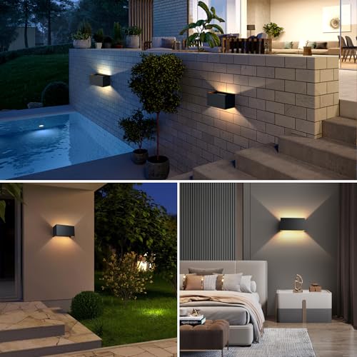 LED Wandleuchte 24W, 3000K Außenlampe Außenleuchte Warmweiß, IP65 Innen/Aussen Aluminium Wandlampe, Außenwandleuchte Mit Einstellbar Abstrahlwinkel (dunkelgrau) – Bild 6