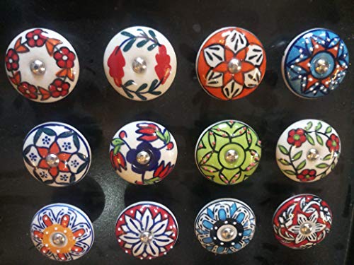 PUSHPACRAFTS Lot de 12 boutons de mélange en céramique style vintage - Motif floral - Poignées pour portes, armoires, tiroirs Cover