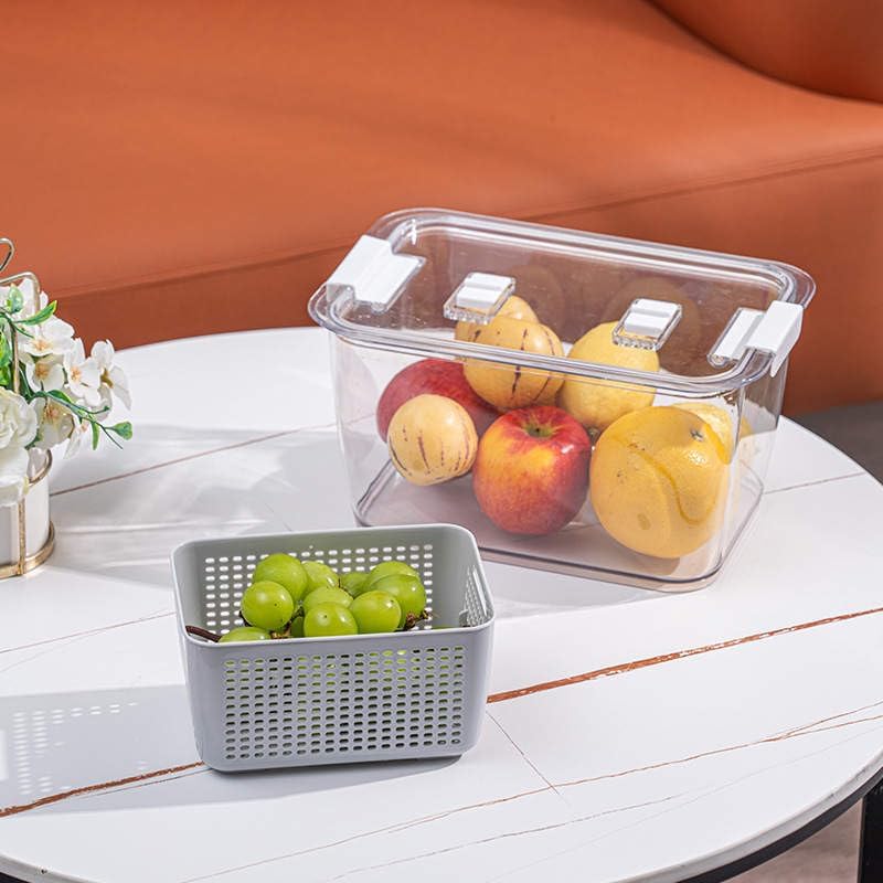 Organizador De Refrigerador Nevera Caja De Almacenamiento De Alimentos Con Bandeja De Desagüe Extraíble Case De Fruta De Vegetales Frescos Para Congel Claro
