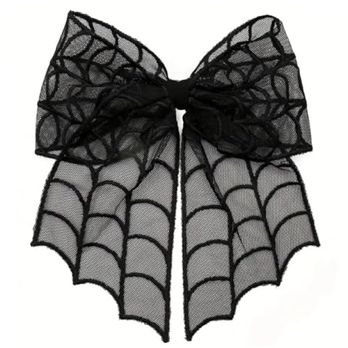 Bow Hair Claw Clips Halloween Flat Hair Clips for Women Exquisite Lace Hair Clip Black Spider Web Claw Clips for Thin Thick Hair Styling Cosplay Costume Party Hair Accessories 1Pcs (Spider Web A)