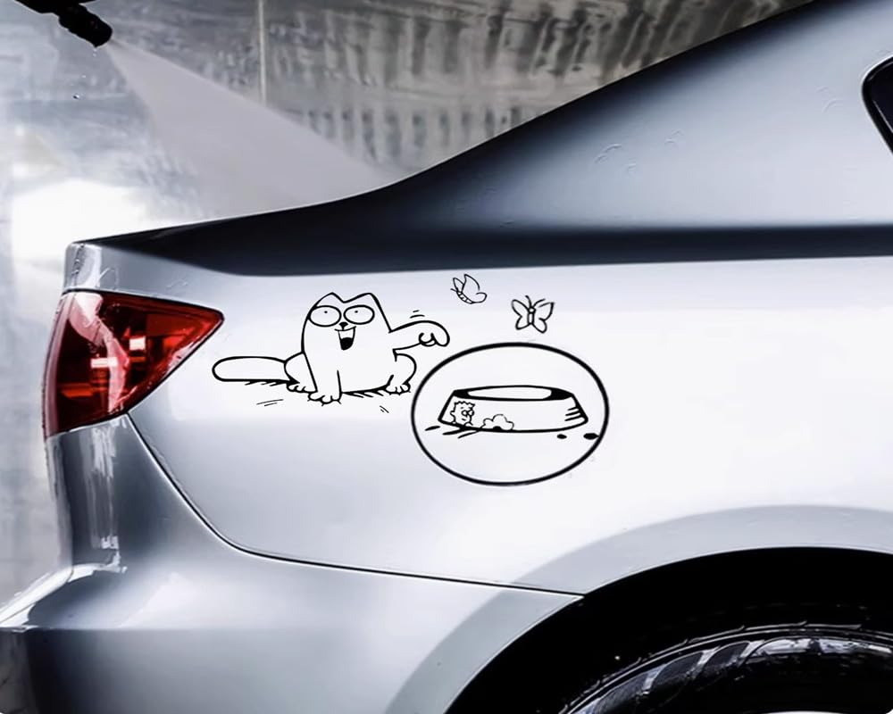 Autocollant Réservoir Simon's Cat - Décorations Voiture Humour Chat - Vinyle Résistant Aux Intempéries - 2 Pièces