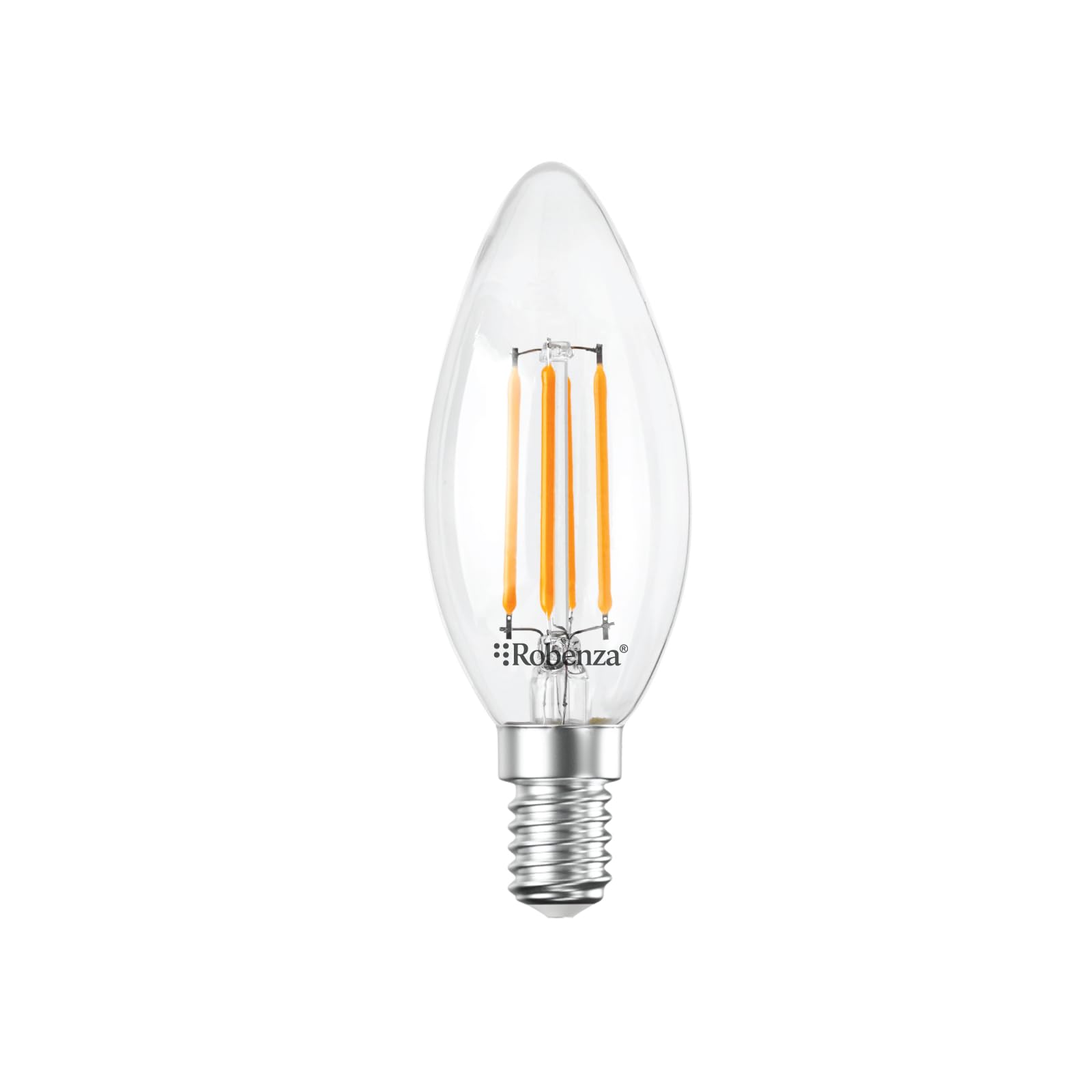 Robenza E14 LED Filament Candle Light Bulb, 4W (40W Equivalent), 470lm Warm White 2700K, SES Small Edison Screw C35, Clear Glass LED, Non-Dimmable, Long Life Ceiling Light – Pack of 1