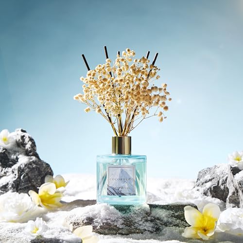 Image of COCORRINA Reed Diffuser - Antarctic 6.7 Fl.oz Reed Diffuser Set with 8 Sticks & Preserved Baby's Breath, Reed Diffuser for Home Bathroom Shelf Decor