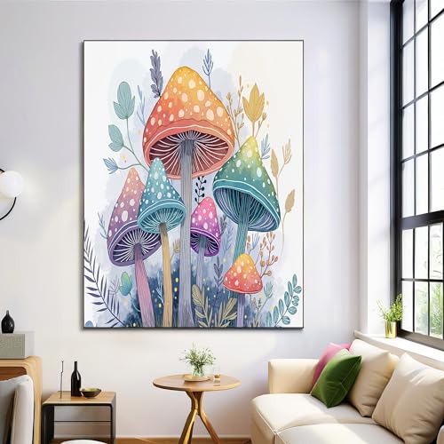 Posters en lienzo de setas botánicas, imagen mural decorativa azul verdoso