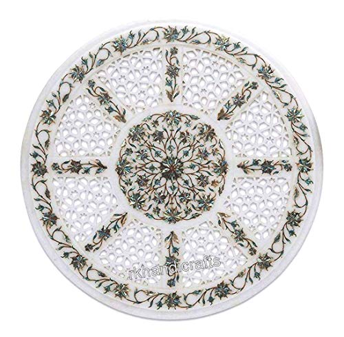 14 x 14 Inches White Marble Decorative Table Abalone Shell Stone Work