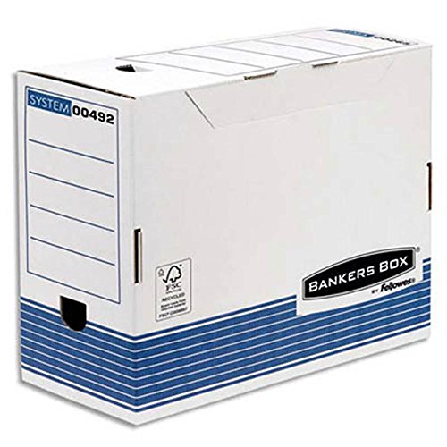 Lot de 10 boîtes archives dos 15cm SYSTEM, montage automatique, carton recyclé blanc/bleu