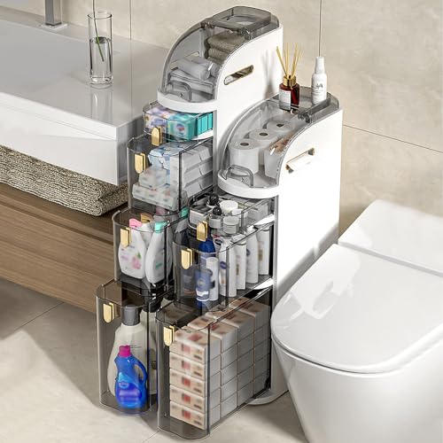 Gabinete de almacenamiento delgado de plástico para papel higiénico de 2/3/4 niveles, ahorra espacio para baños pequeños, accesorios esenciales de baño, elegante y funcional