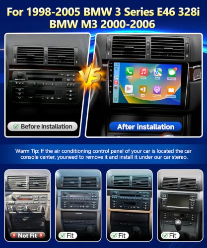 VQU 8Core Android Radio for BMW 3 Series 328i E46 325i 330i 1998-2005, M3 2000-2006 Stereo Wireless CarPlay Android Auto, 9" IPS Touch Screen for BMW 328xi GPS WiFi/Bluetooth/SWC/FM/RDS/DSP/EQ/Camera - image 2