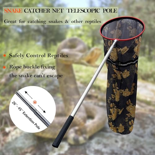 Image of Snake Catcher Net, Rattlesnake Grabber Handling Tool Large Reptile Closure Net, Snake Traps Telescopic Pole Stick, Rattle Snake Moving and Catching Picker with a Handle Extendable from 26'' to 45''