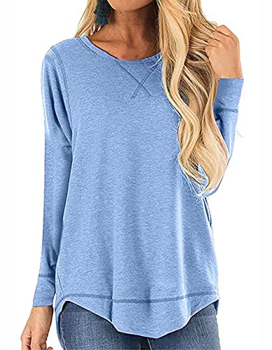 QAKEHU Sweatshirt Damen 3/4 Arm Shirt Longsleeve Basic Shirt Rundhals Stretch-Viskose Tunika Damen Sweatshirt L Cover