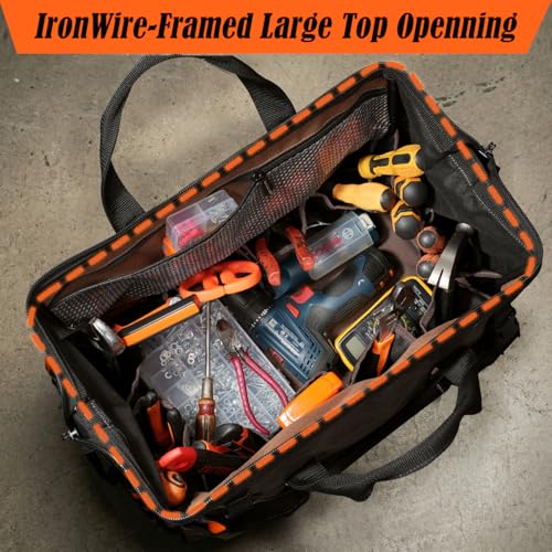 Image of WELKINLAND 18 Inch Waxed Canvas Tool Bag, Heavy-Duty Electrical Tool Bag, Large-Opening 28-Pocket Tools Bag, 36L Tool Bags For Men, Quick-Access HVAC Tools Bags