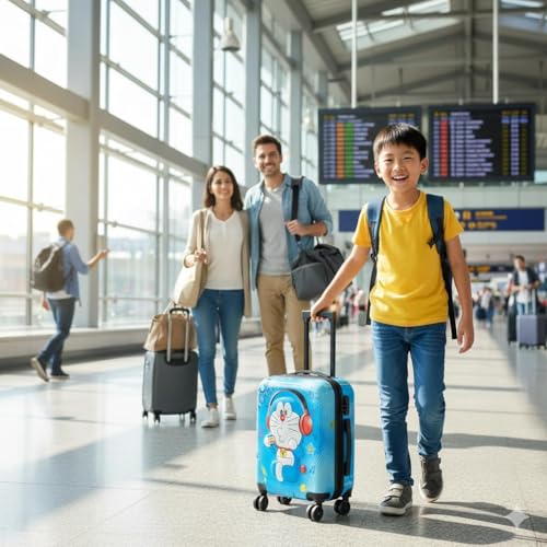 Image of Kids Carry On Luggage with Wheels,18-inch Hard Shell Suitcase Lightweight Toddler Rolling Trolly with Retractable Handle,Durable Hardside Spinner Trolly for Airplane Travel (Sky Blue)