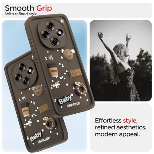 Image of Pikkme Back Cover for Oppo F31 Pro 5G | 3D Bear Silicone Cute & Fun Coffee Cartoon | Full Body Protection Bumper Case (Brown)