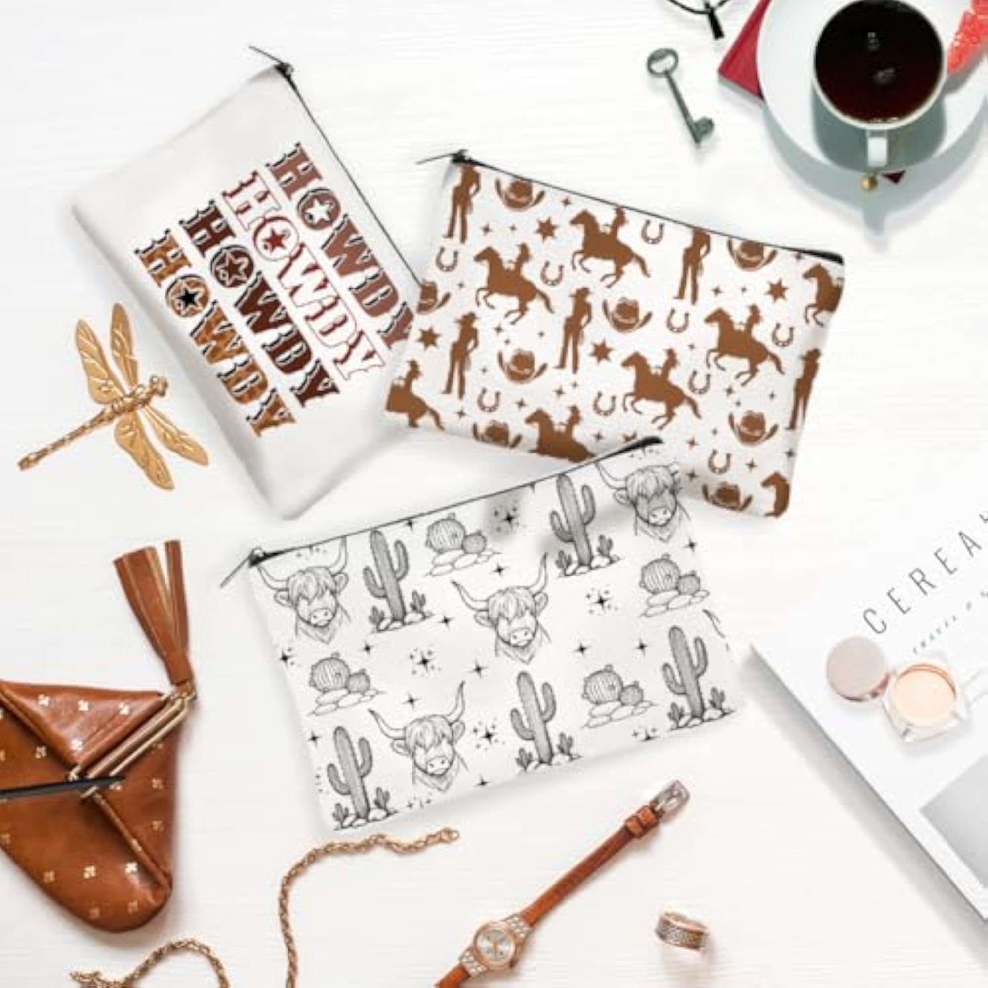 Western Cactus Canvas Makeup Bags, Cosmetic Pouches