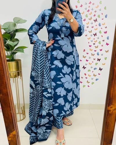 Image of Rangnavi Women's Floral Printed Stright Kurta with Pant & Dupatta Set | Ethnic set | Kurta set