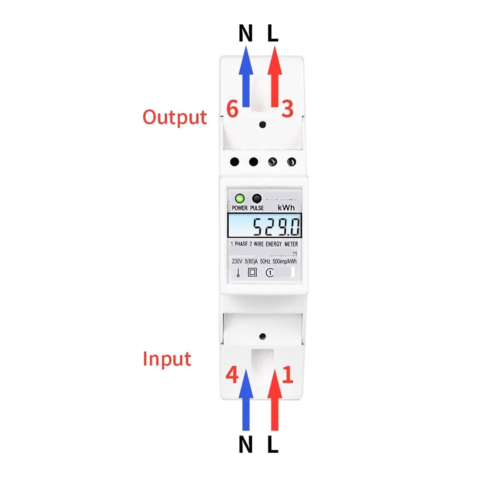 Contatore di energia su Guida DIN monofase a 2 Fili Elettrico con retroilluminazione CA 230 V 5-80 A