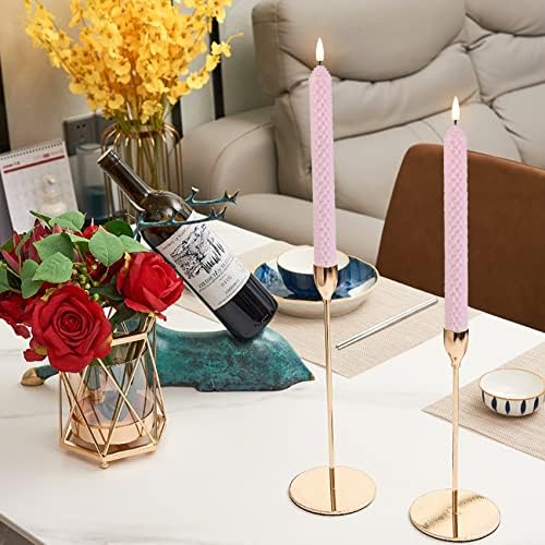 Eywamage Pink Honeycomb LED Taper Candles with Remote, Flickering Real Wax Flameless Battery Operated Candlesticks Set of 6