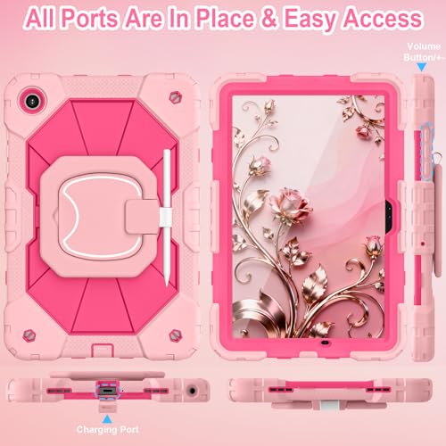 Image of WESOROL Case for Galaxy Tab A11 Plus /A9 Plus 11 Inch,Shockproof Cover for Samsung Tablet A11+ /A9+ Case with Screen Protector 360 Rotating Stand Pencil Holder Shoulder Strap,Rose Gold Pink