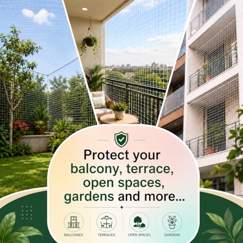 Image of Homestan Heavy Duty HDPE Pigeon Net with Installation Kit for Balcony, White Anti Bird Control Mesh for Window, Terrace, Grill, Duct and AC Outdoor Unit (10 x 20 Feet, White)