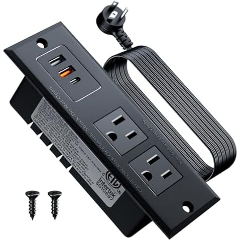DOACE Recessed Power Strip with USB C Fast Charging Conference Recessed Outlet,Space-Saver for Furniture Side Table,2 AC Outlets,3 USB Ports,6ft Cord, for Home Cover