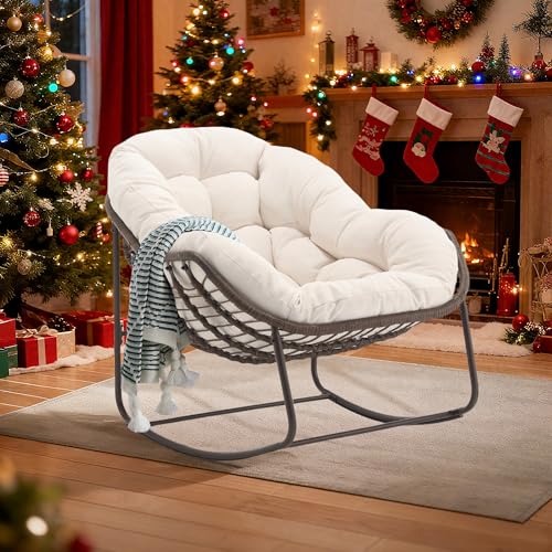 LIFEISLE Schaukelstuhl Schaukelsessel mit Rattan, Loungesessel drinnen...