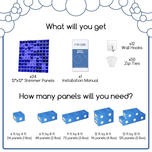 Image of COKAOBE Blue Shimmer Wall Backdrop, 24PCS Square Sequin Shimmer Backdrop Panel, Photo Backdrops for Birthday, Anniversary, Wedding, Graduation & Bachelorette Party Decoration