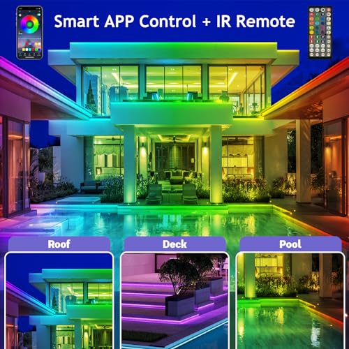 Image of AILBTON 400ft Outdoor LED Strip Lights Waterproof with self-Adhesive Back,IP68 Outside Strips Bluetooth App Remote,Music Sync RGB Exterior Rope Lights,for Balcony,Deck,Roof,Pool