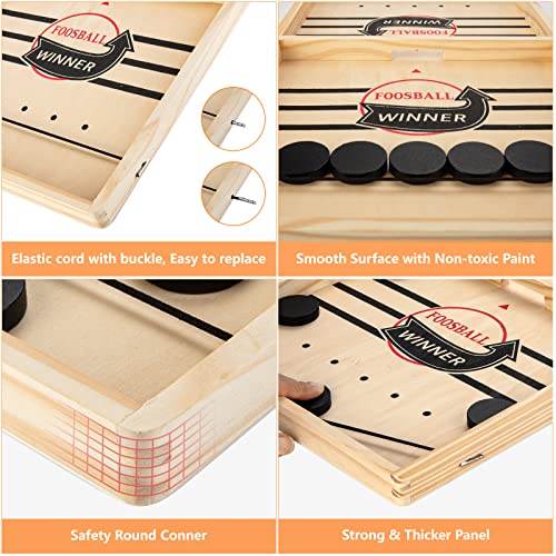 Large Sling Puck Game, Foosball Winner Board Game, Wooden Hockey Table Game, Fast Paced Slingshot Game Board, Rapid Sling Table Battle Speed String Puck Game For Kids Adults & Family Party, Large Size #TOP3