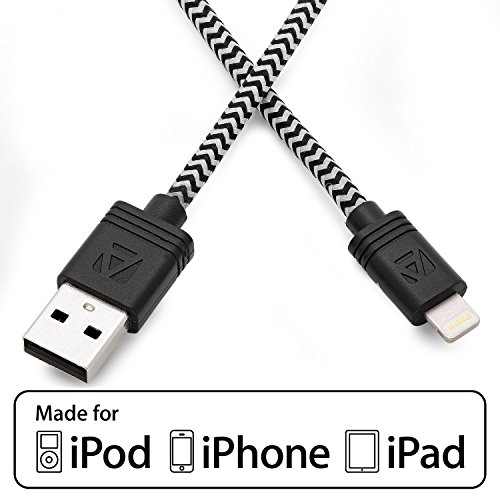 Aduro iPhone iPad Charging Cable, 6FT (2M) Apple-Certified (MFI) Lightning to USB Fiber Cloth Charge & Sync Cable (Black)