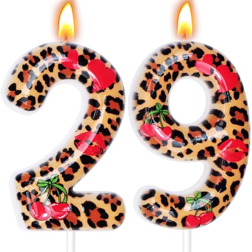Cheetah Print Birthday Candles, Cheetah Print Party Decoration Supplies, Birthday Number Candles for Cake Topper (Brown, Number 29)