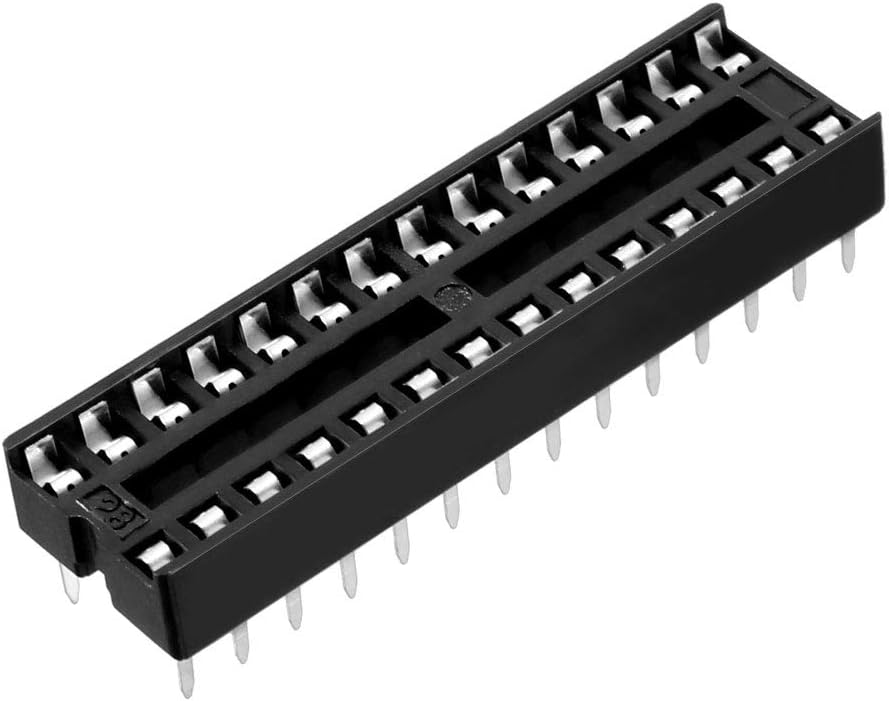 sourcing map 10pcs DIP IC Chip Socket Adaptor Solder Type 2.54mm Pitch Dual Row 28 Round Pin 7.62mm Row Pitch