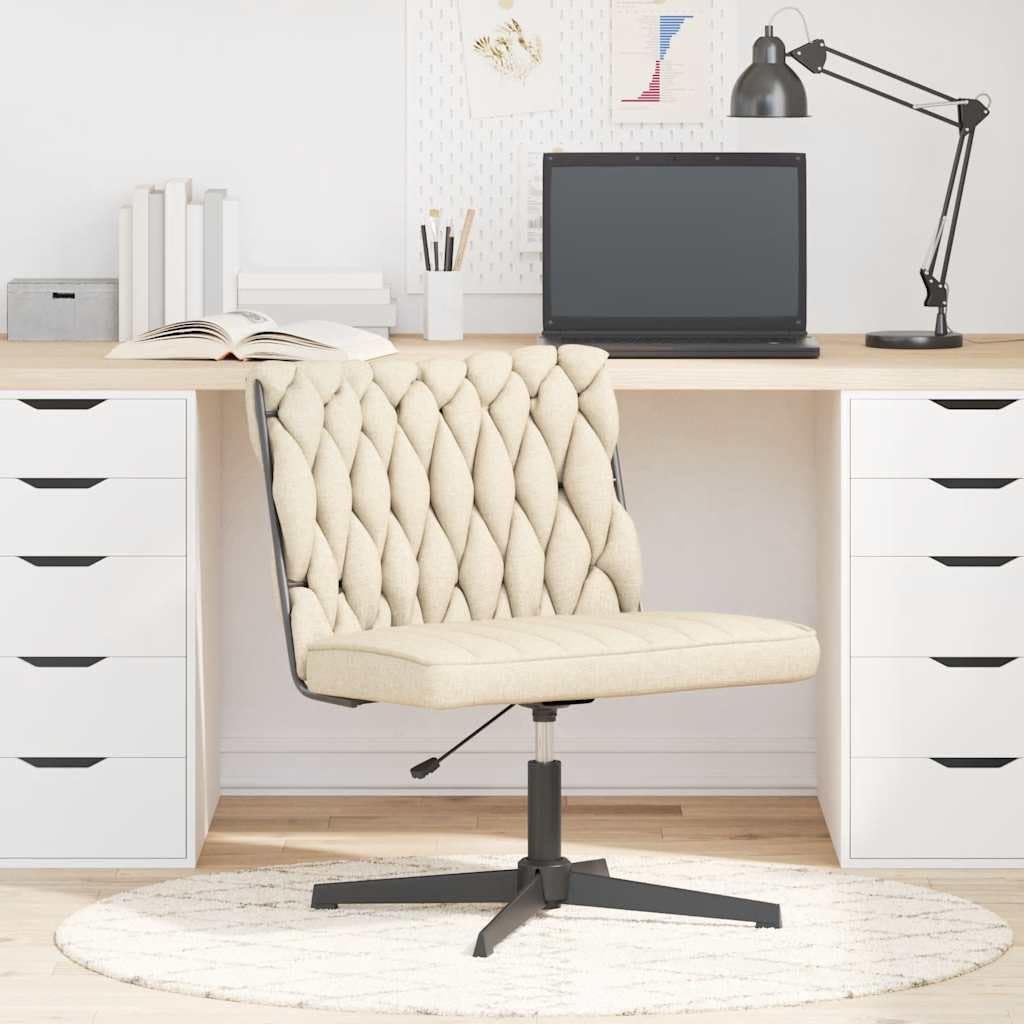 Krzesło biurowe, obrotowe, kremowe, z tapicerką i podłokietnikami, regulacja wysokości, funkcja obrotu o 360 stopni, ergonomiczne krzesło do biurka, do biura, jadalni, salonu, kuchni