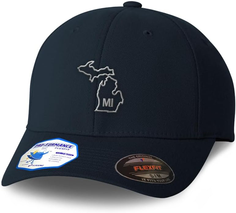 Custom Flexfit Cap for Men & Women Embroidered Michigan State Map Mi Embroidery Flexfit Hats Baseball Caps
